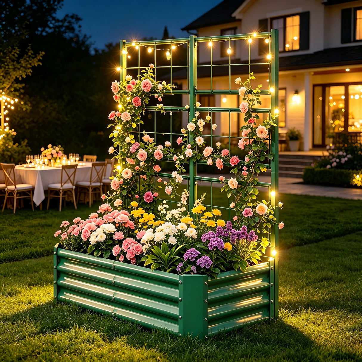 4x2x1FT Galvanized Raised Garden Bed with Arch Trellis