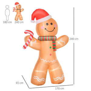 HOMCOM 8ft Christmas Inflatable Gingerbread Man Decoration