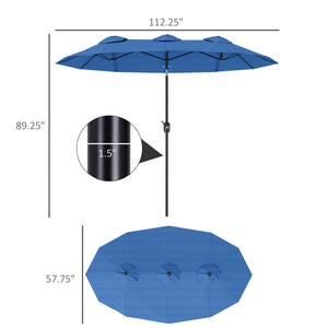 Outsunny 9.5' Double-Sided Patio Umbrella with 3 Air Vents, Tilt and Crank