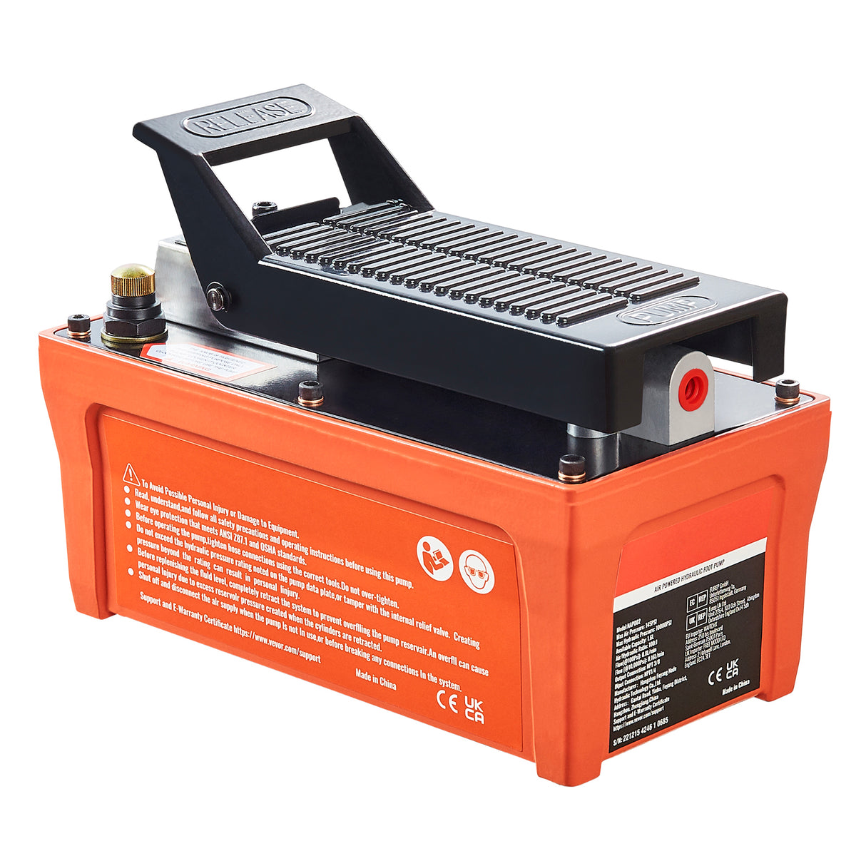 Air Hydraulic Pump with 10,000 PSI Capacity and 1/2 Gal Reservoir