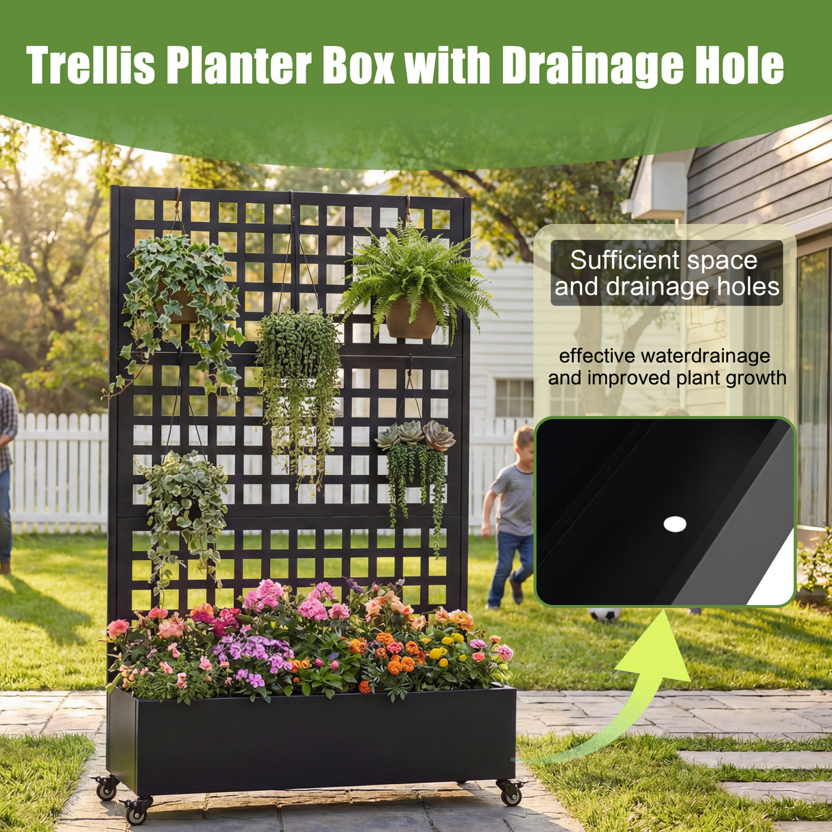 Metal Raised Garden Bed with Wheels and Trellis