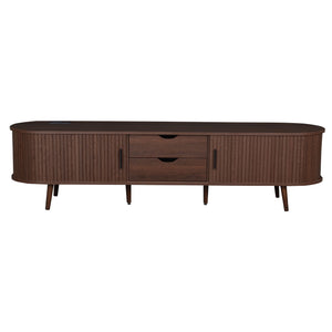 TV Stand For 70" TV, Console With Tambour Doors, Drawers And Built In Power Outlet - Dark Brown