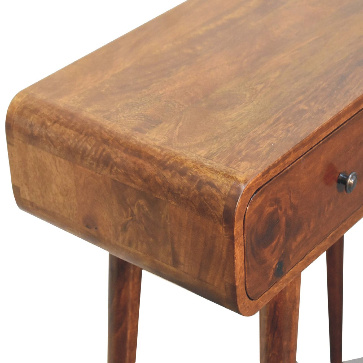 Solid Wood Chestnut Curved Hallway Table, 2-Drawers, Nordic Legs
