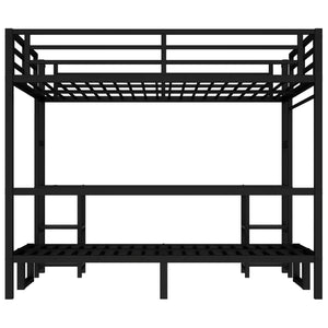 Queen Over Twin XL Metal Bunk Bed with Desk and Shelves