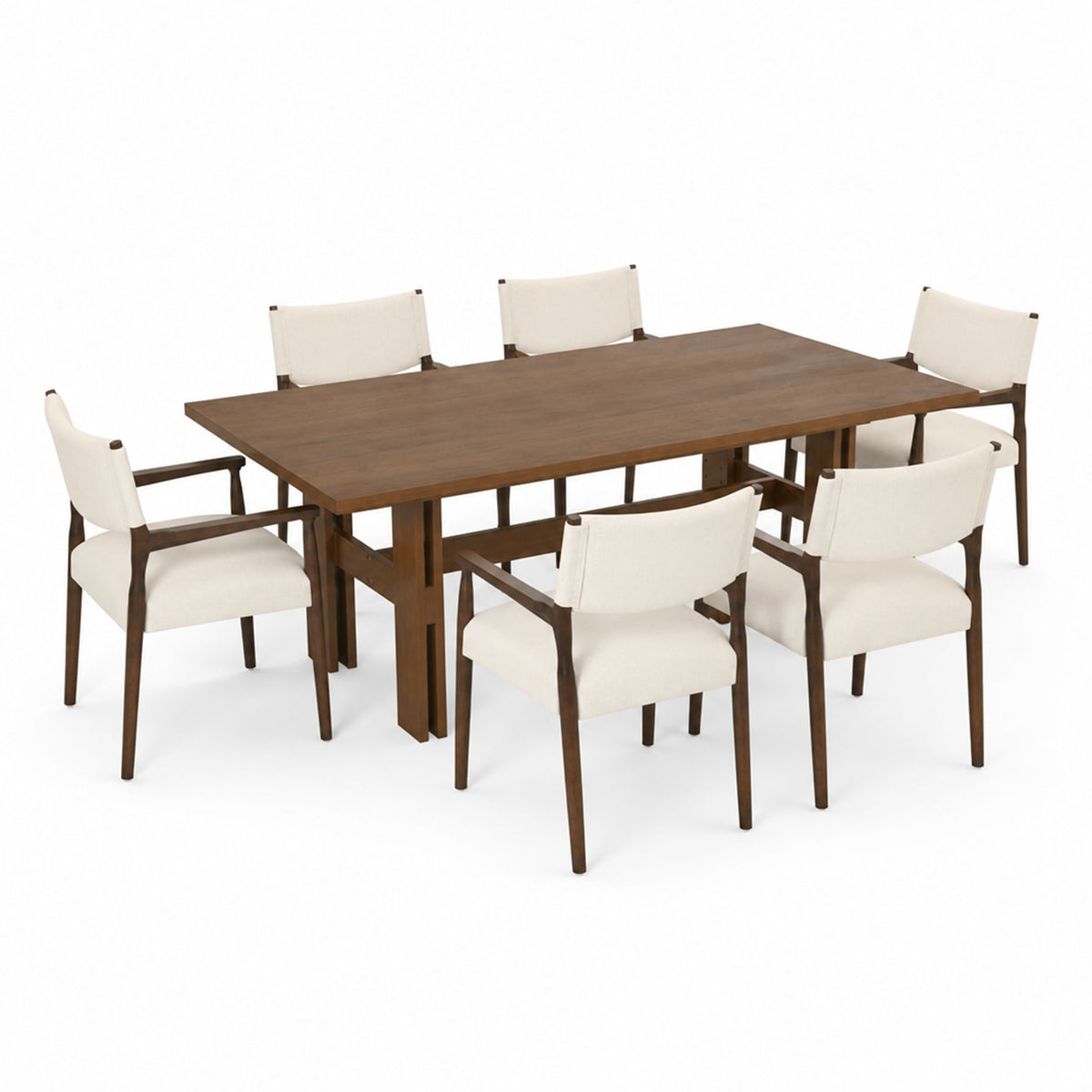 7-Piece Rectangular Dining Table Set, 71 Inch Rubber Wood