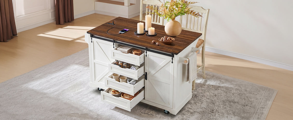 K&K 72" Farmhouse Kitchen Island with Fridge Storage Space