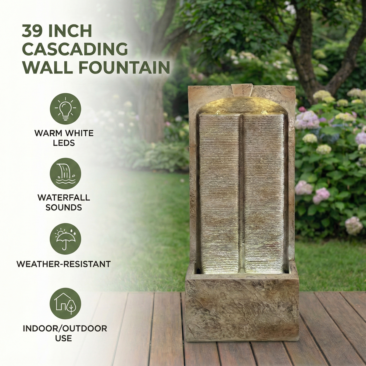 39 Inch Outdoor Water Fountain with Pump