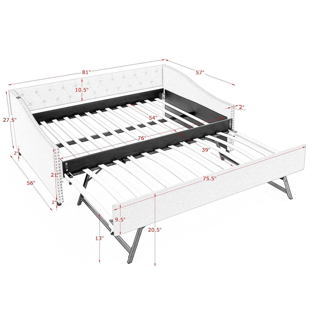 Upholstered Daybed With USB Charging & Pull Out Bed