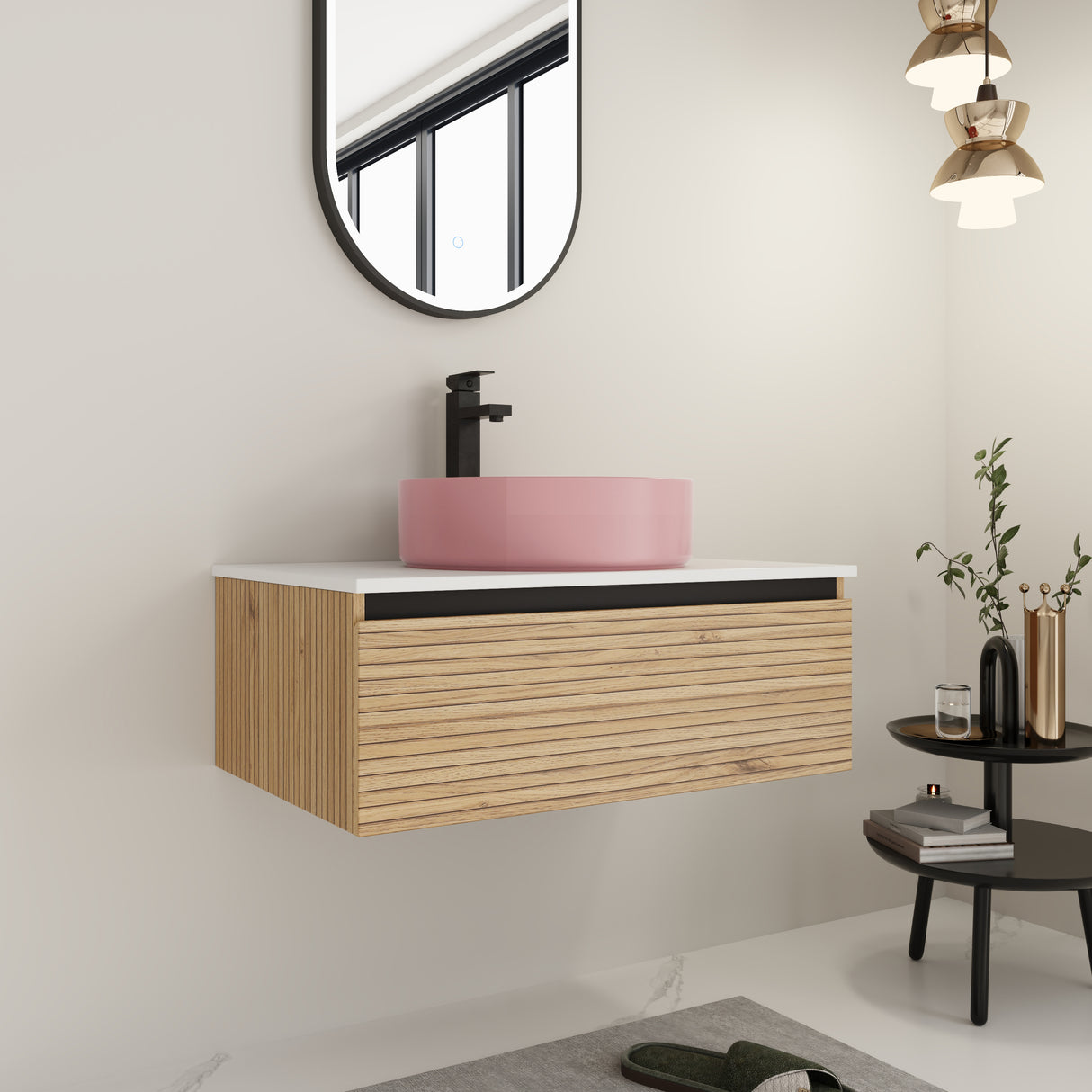 30" Wall-Mounted Bathroom Vanity with Art Ceramic Sink
