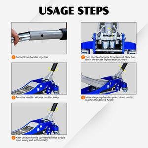 Hydraulic Trolley Floor Jack With Extra Saddle, Fits Suvs And Extended Height Trucks - Blue / Silver