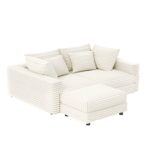 4 Seat Sofa With Soft Pillows And Movable Ottoman