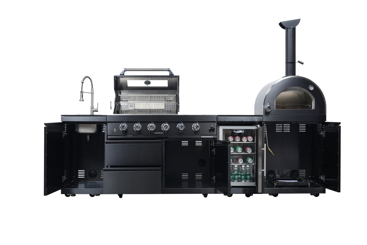 Black 112-Inch Double Stainless Steel Gas Outdoor Kitchen Grill