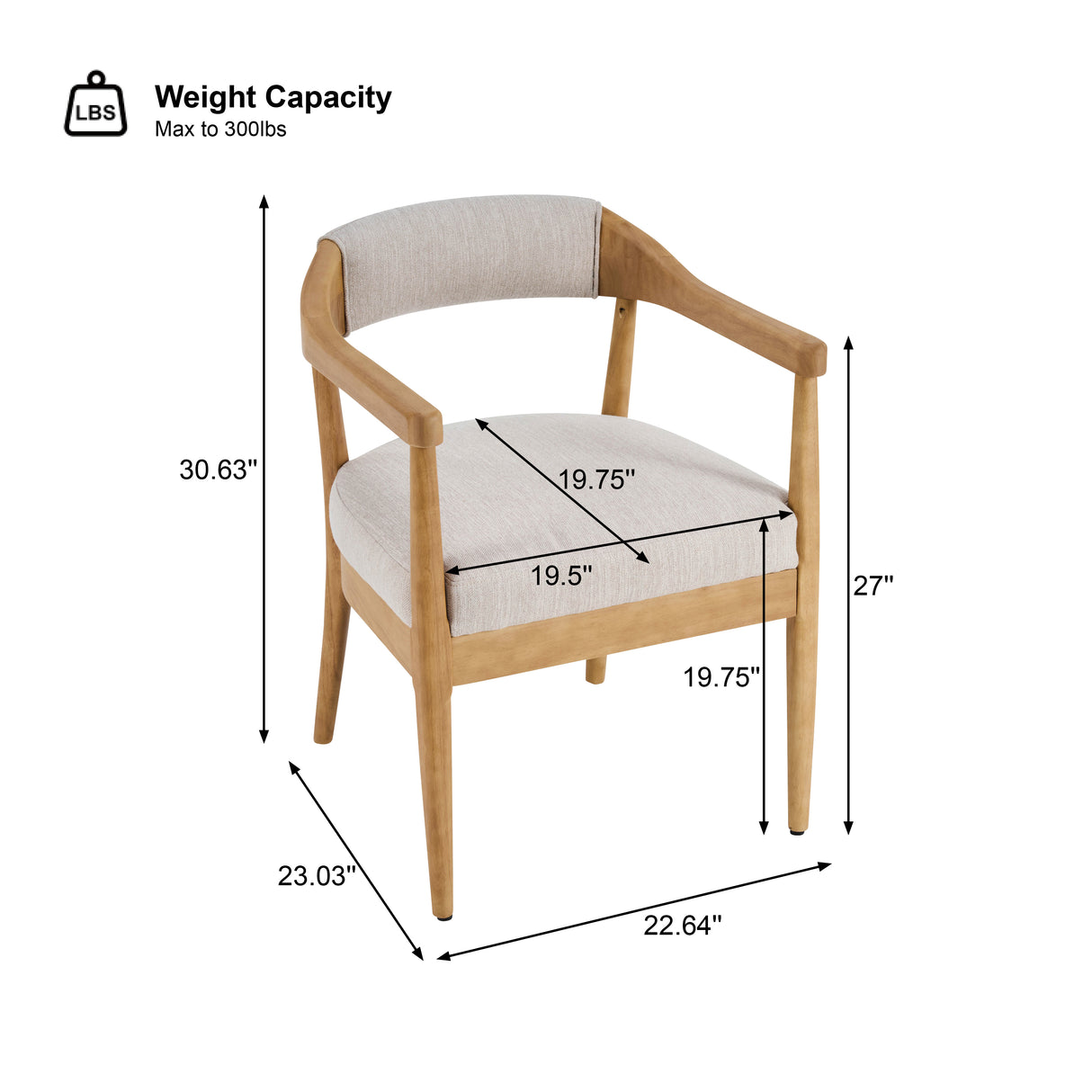 Wood Frame Upholstered Dining Chairs with Armrests (Set of 2) - Beige + Natural