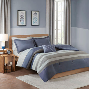 Queen Striped Comforter Set with Bed Sheets