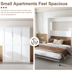 Queen Murphy Bed, Foldable Wall Bed, Space Saving Design For Bedrooms - White
