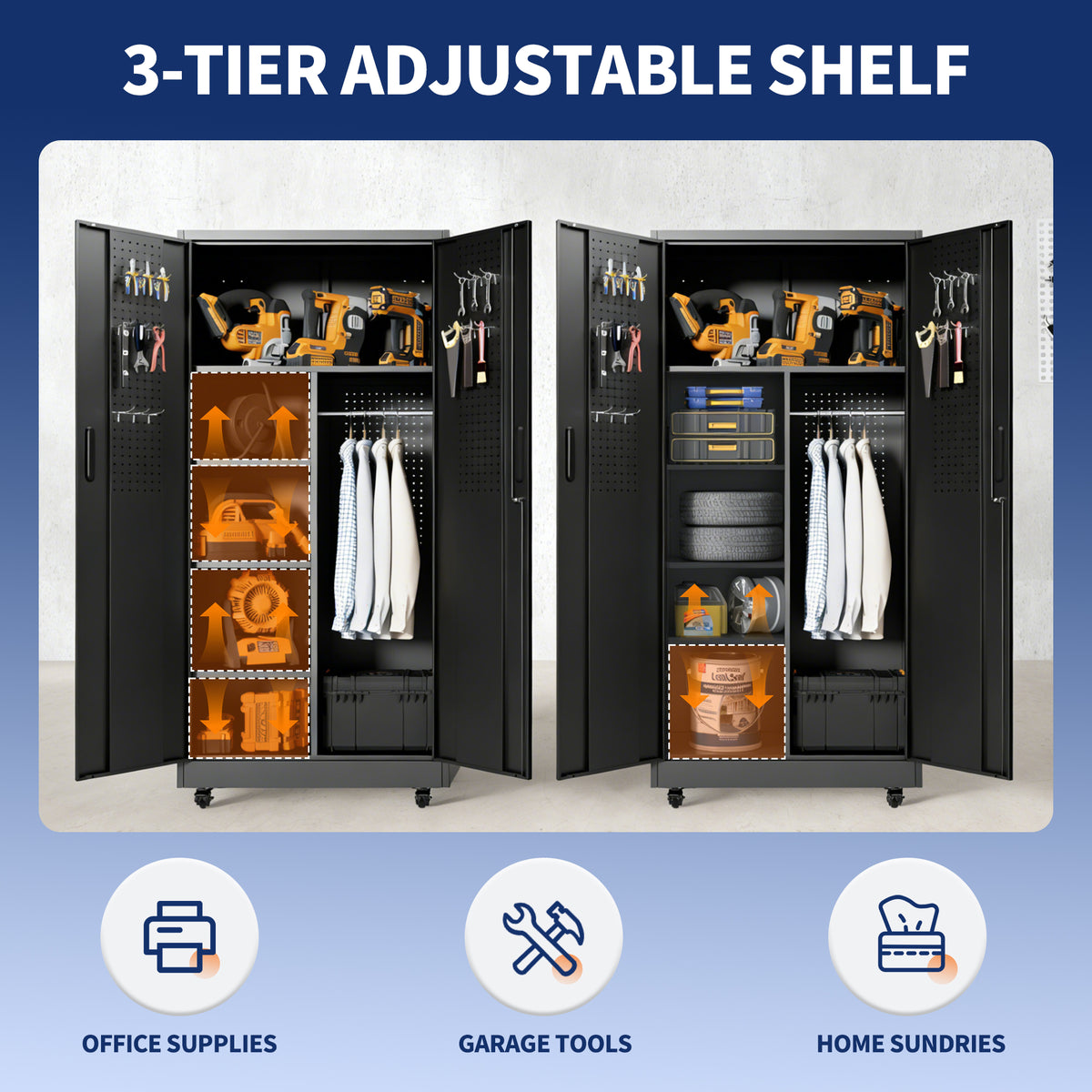 Rolling Metal Storage Locker Cabinet with Lockable Doors