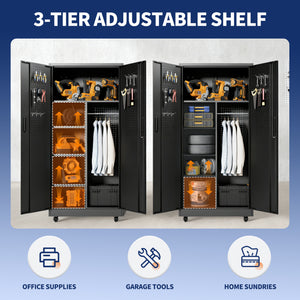 Rolling Metal Storage Locker Cabinet with Lockable Doors