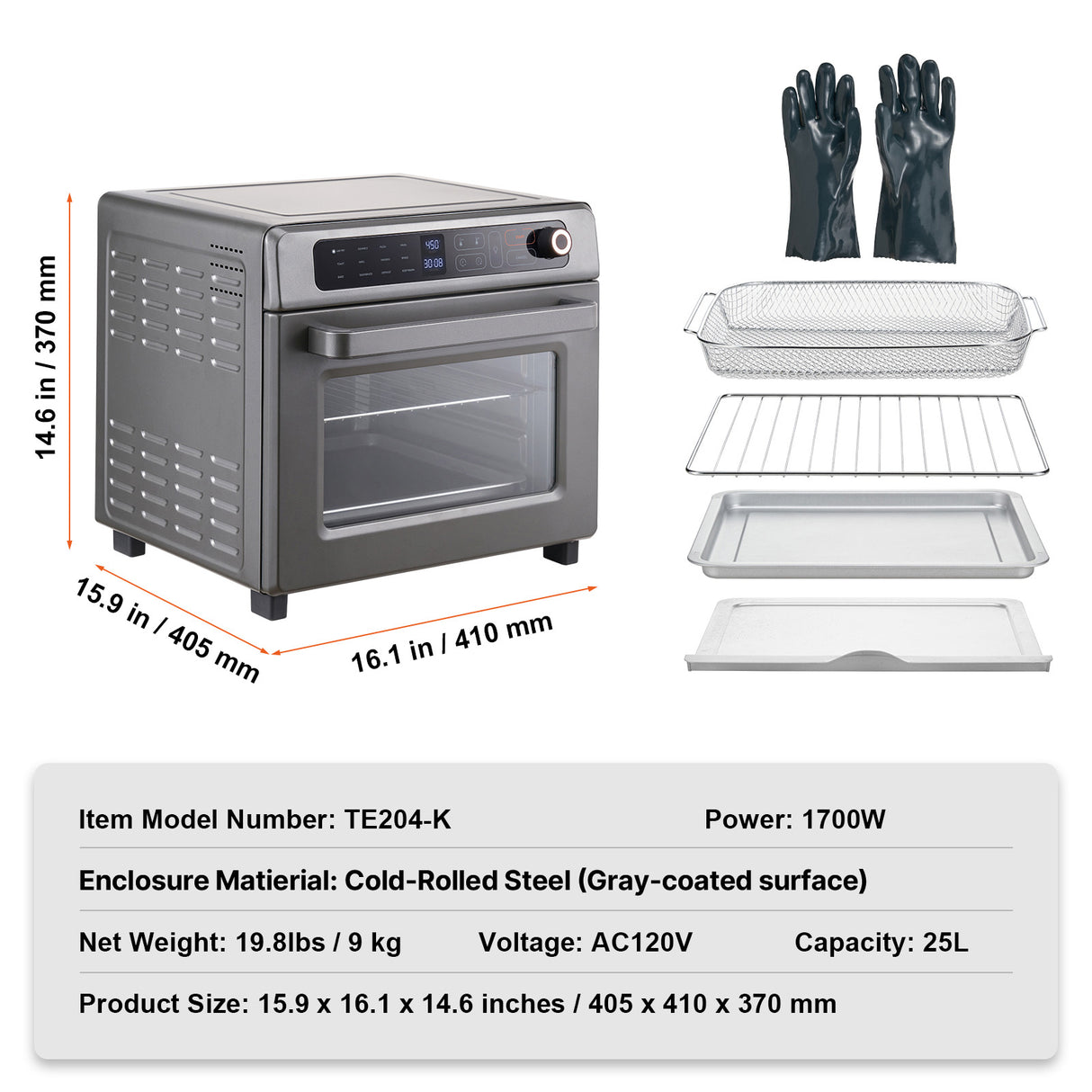 12-in-1 Air Fryer Toaster Oven 25L Stainless Steel 1700W