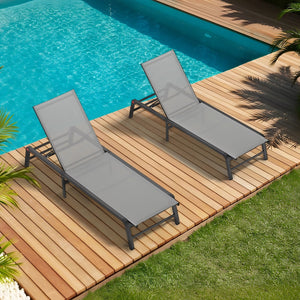 Assemble-Free Aluminum Outdoor Chaise Lounge Set of 2