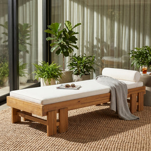 Teak Finish Acacia Wood Daybed with Cream Cushion