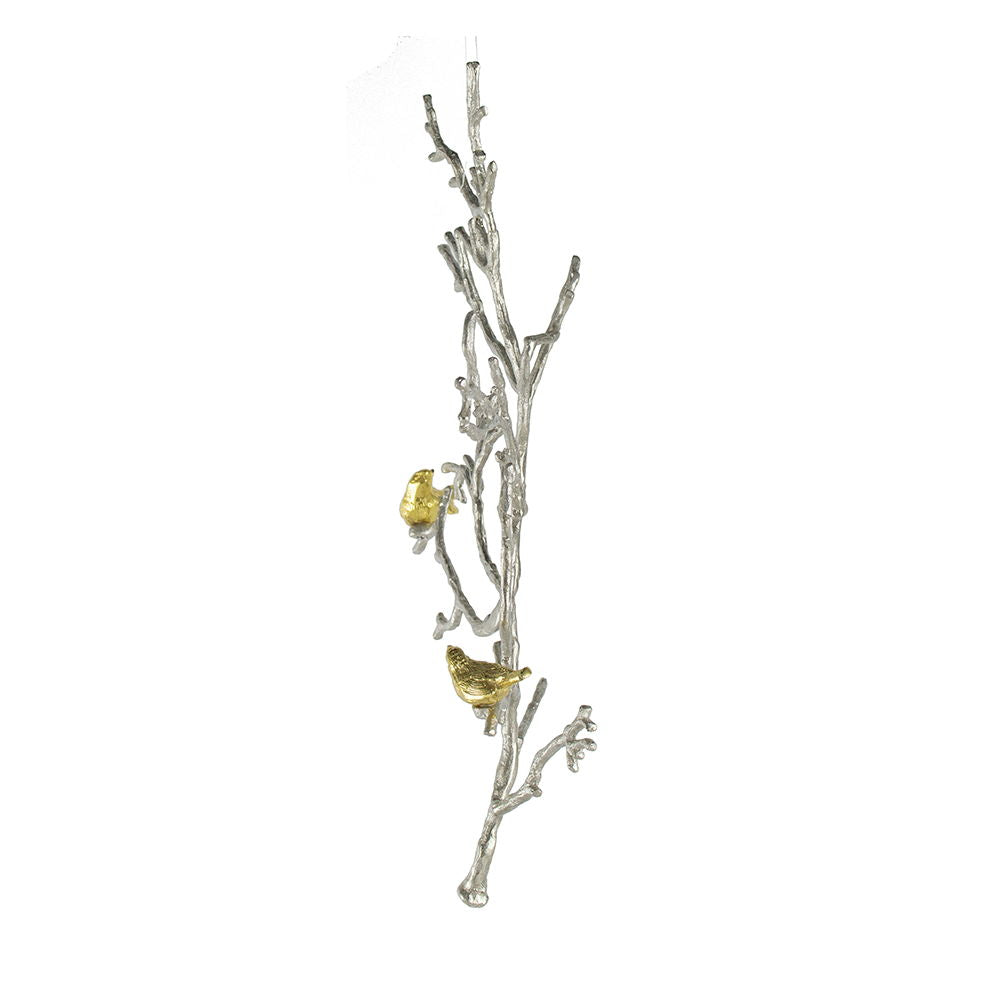 Metal Branch Wall Sculptures With Bird Accents (Set of 2) - Silver Multi