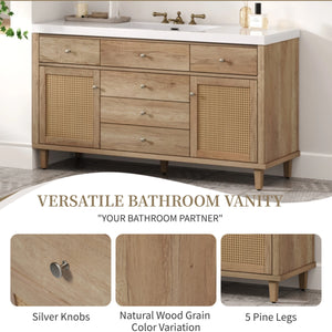 60" Bathroom Vanity with SMC Sink and Rattan Doors
