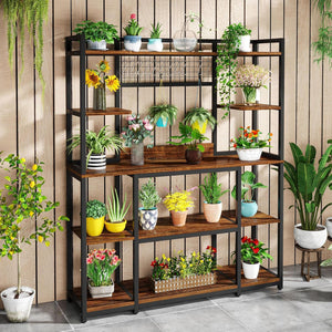 Baker's Rack With Hutch, 5 Tier Kitchen Storage Shelf, Freestanding Utility Pantry Organizer With Hooks And Microwave Stand - Black