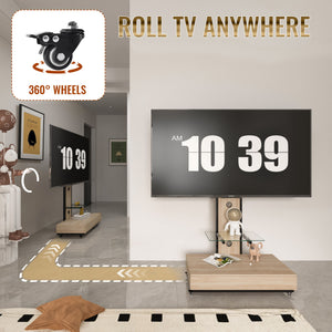Mobile TV Cart With Push Pull Drawer, Lockable Wheels