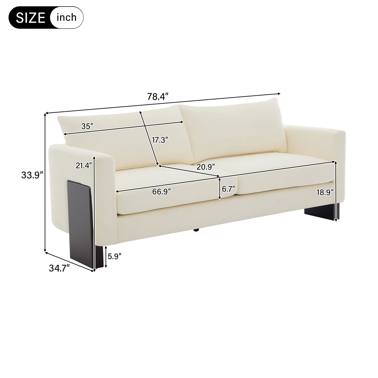 Modern Sofa Couch Stylish 3-Seater Sofa with Rubberwood Legs