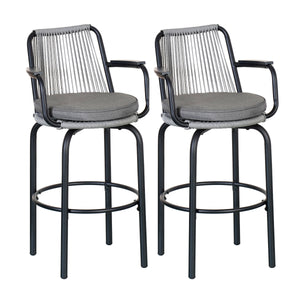 Outdoor Patio Bar Stools 29"H Set of 2, Modern Woven Rattan Rope Bar Height Chair