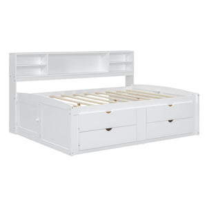 Daybed With 2 Bedside Cabinets, Upper Shelves And 4 Drawers