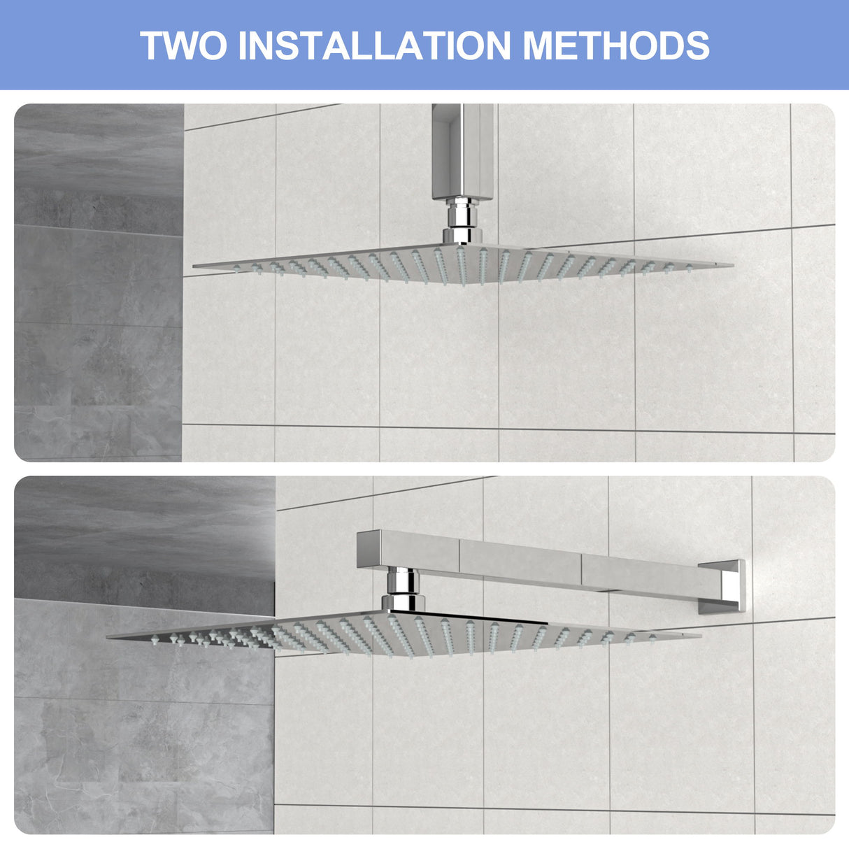 Modern 10" Square Rainfall Shower Head & Stainless Steel Wall Or Ceiling Mount Luxury Spa Shower Panel