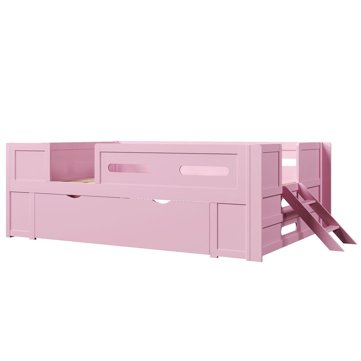 Platform Bed With Guardrail And Drawer