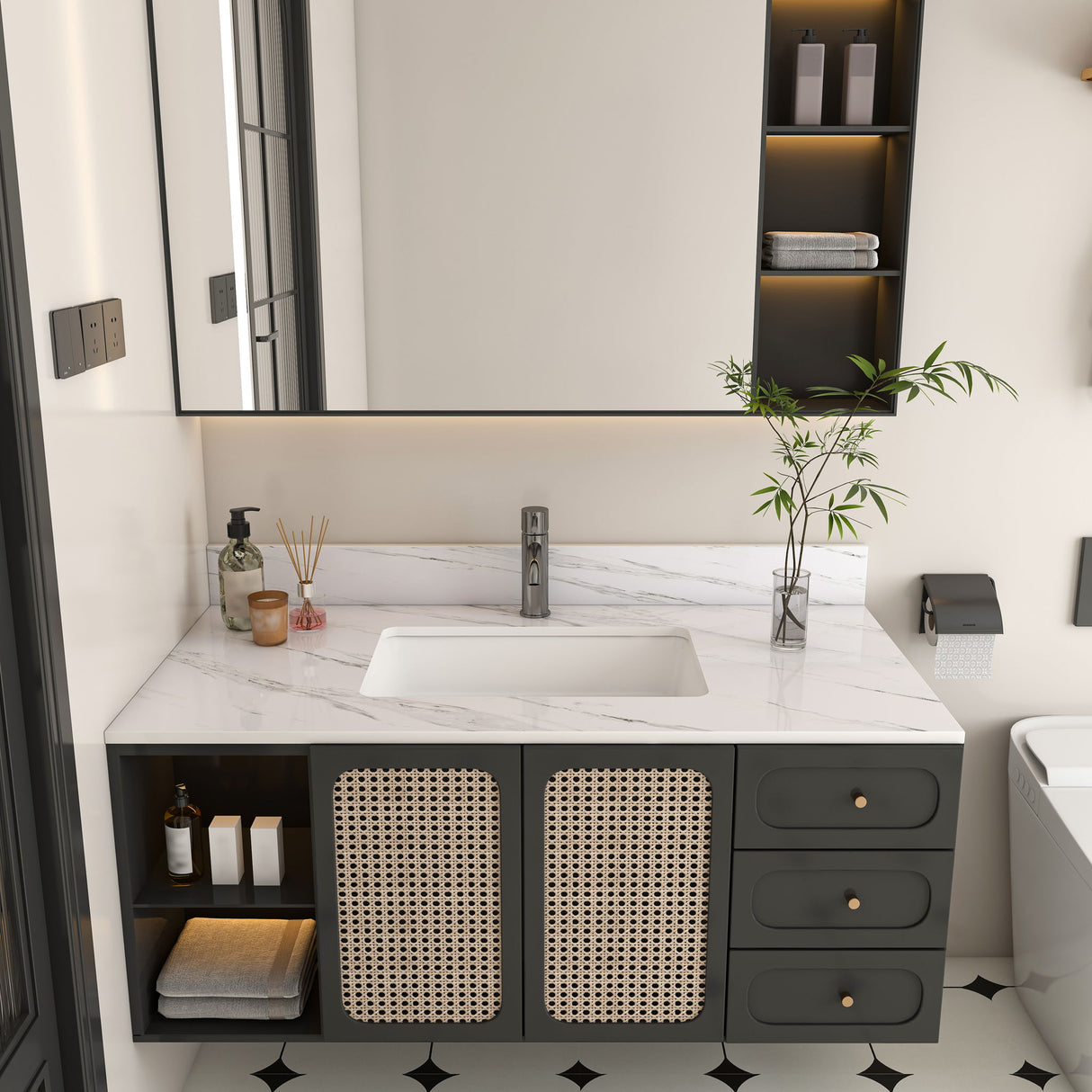 Bianco Carrara Venato Marble Vanity Top With Pre Drilled Faucet Hole And Undermount Sink