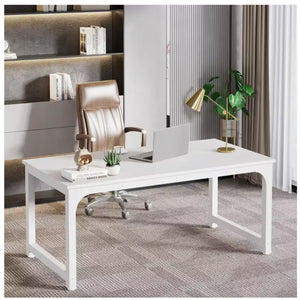 Executive Desk, Large Office Computer Workstation With Thick Frame - White