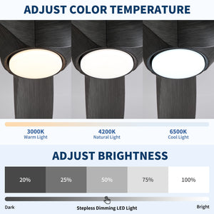 Reversible Quiet Motor Ceiling Fan Light With ABS Blades - Black / Gray