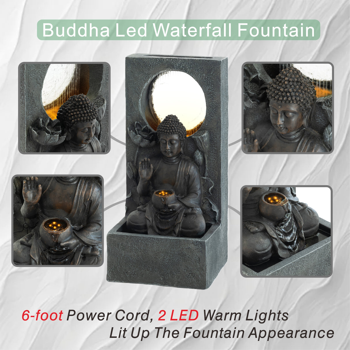 28" H Outdoor Buddha Waterfall Fountain