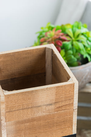 Reclaimed Wooden Planter Box Set with Metal Frame – Brown