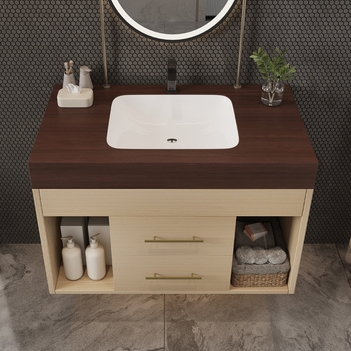 29.9" Modern Floating Bathroom Vanity with Sintered Stone Top