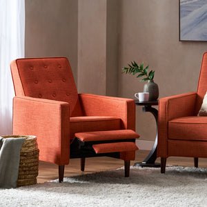 Mid-Century Modern Recliner With Button Tufted Waffle Stitch