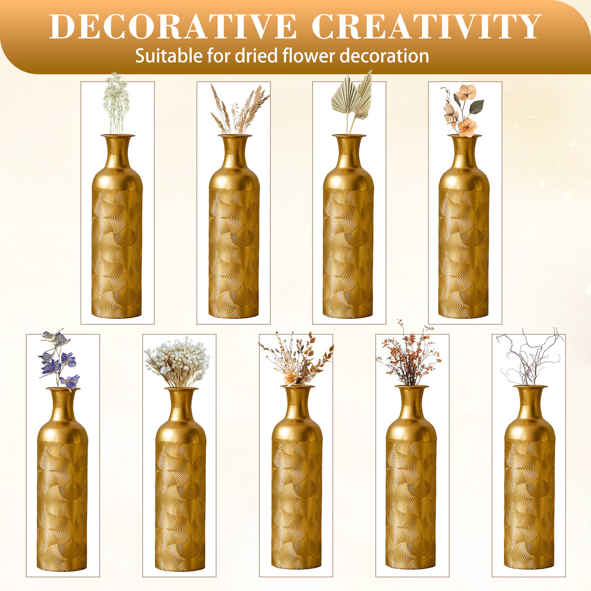 3 Pack Semi-Handcrafted Gold Metal Vase Collection