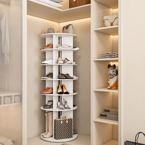 6 Tier Spinning Shoe Rack, Free Standing 360° Revolving Shoe Organizer - White
