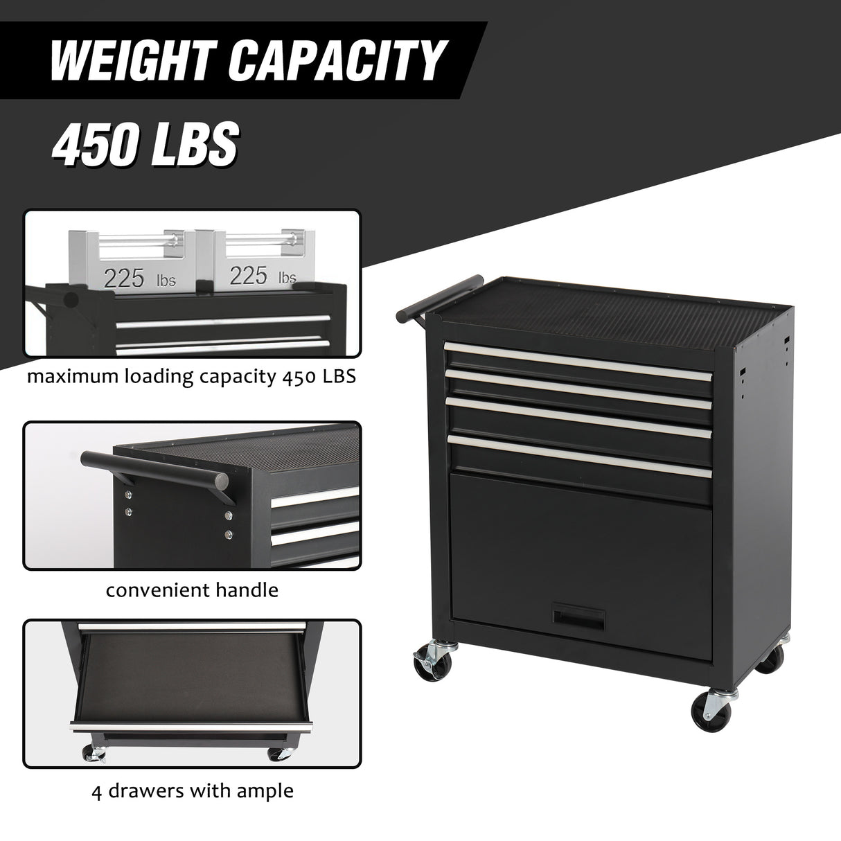 4-Drawer Rolling Tool Chest Cabinet with Wheels