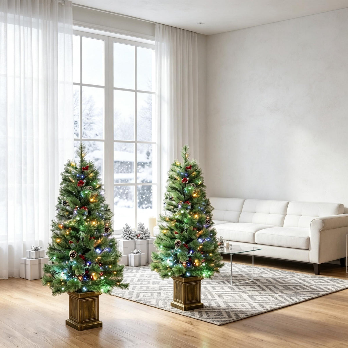 Set of 2, 4 ft Pre-Lit Christmas Trees
