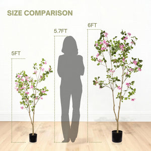 Artificial Bougainvillea Tree, Realistic Faux Plant In Pot, Indoor Decor For Home - Baby Pink / Green Leaf