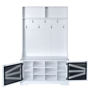 Entryway Bench With Coat Rack, 3 In 1 Design And Adjustable Shelves