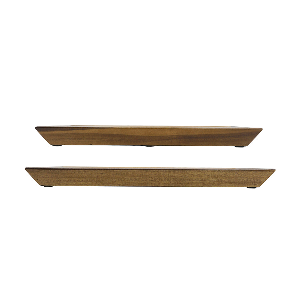 Set of 2 Square Acacia Wood Mirrored Trays