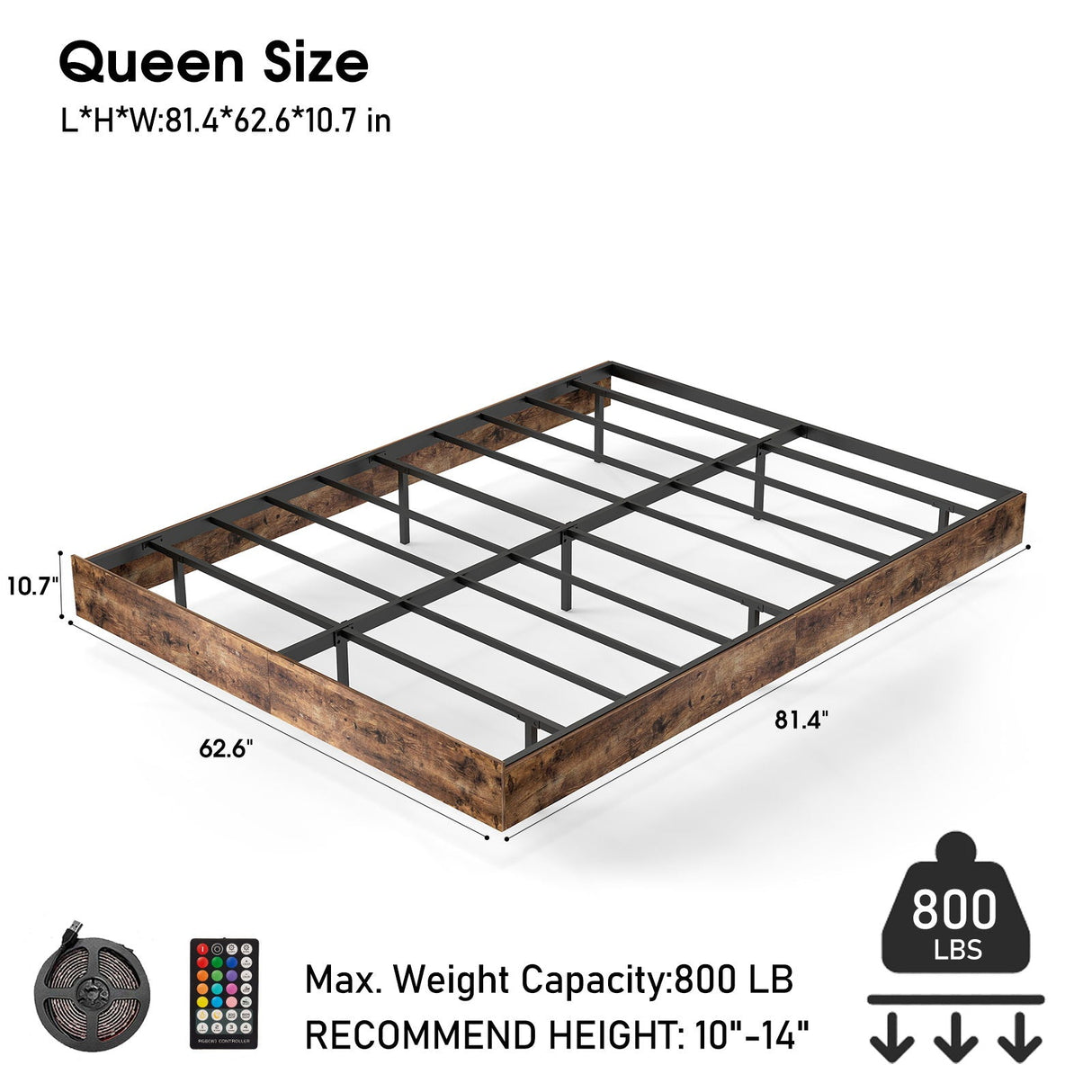 Platform Floating Bed Frame With RGB LED Lights