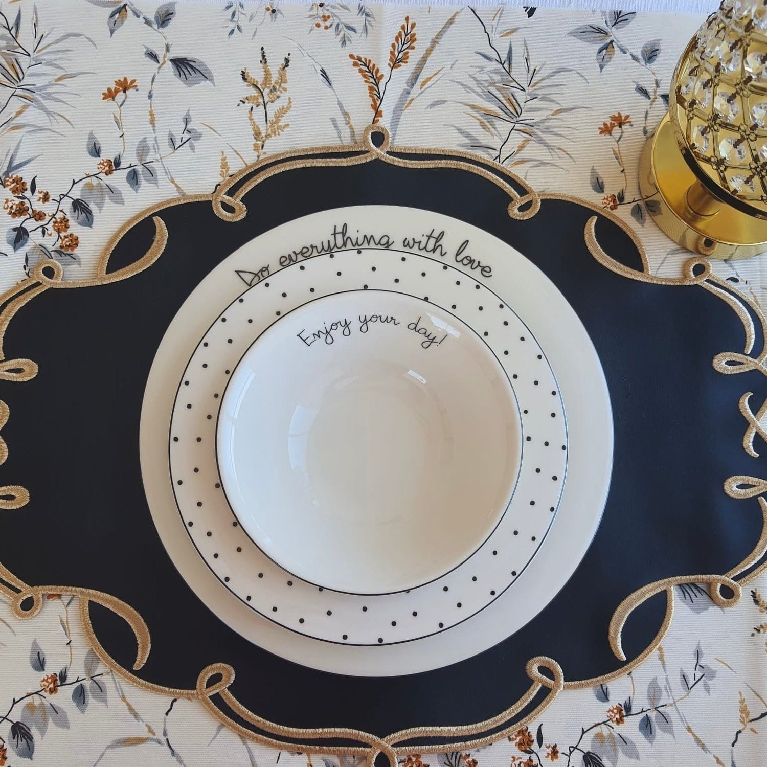 Celestia Black Oval Faux Leather Placemats Set