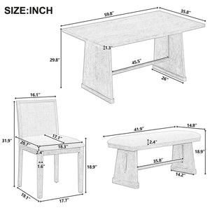 Dining Set With Rectangular Table, 4 Upholstered Chairs & 1 Padded Bench